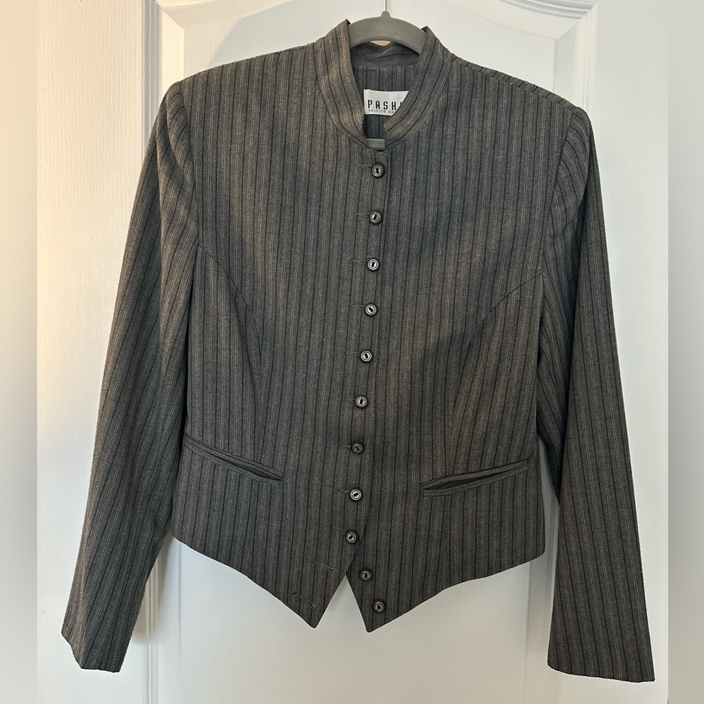 Pinstripe Blazer with Mandarin collar
